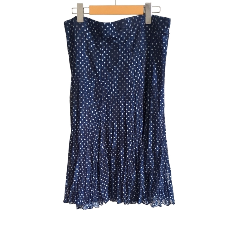 Vex Collection Polka Dot Ruffle Lace Midi Skirt Navy Blue Size‎ EU 44 (US 12)